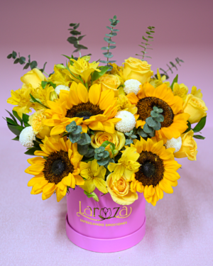 Box Floral de 4 Girasoles y Rosas Amarillas